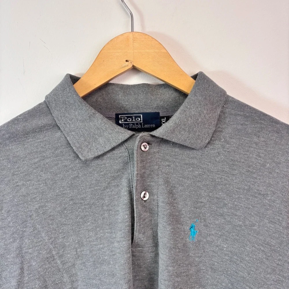 Polo Ralph Lauren Gray Long Sleeve Polo Shirt Blue Pony XXL